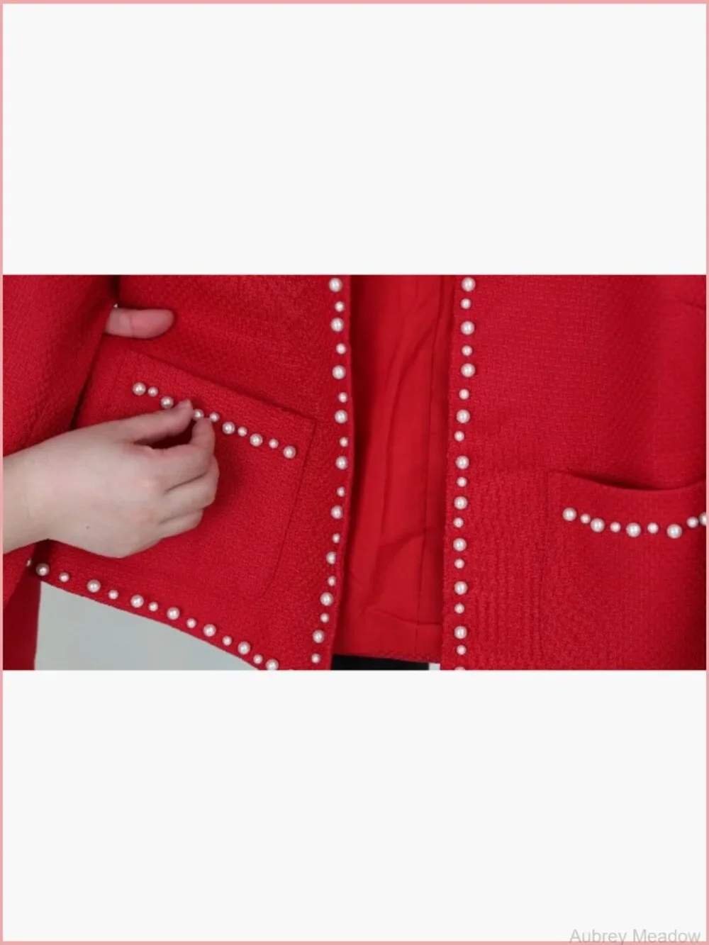 Cropped Tweed Blazer Jacket Long Sleeve Open Front Pearl Trim Fall Outfit